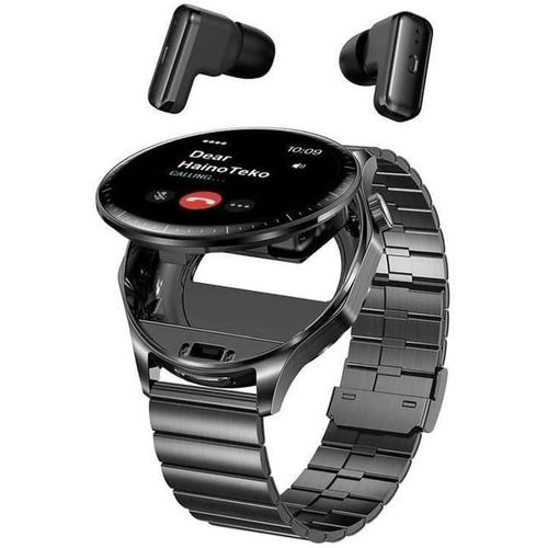 HAINOTEKO 12 2-in-1 Waterproof Smartwatch With Builtin Wireless Earbuds Large Screen AMOLED Display 3 Pair Straps and Charging Cable , 10 Days Battery Life- Designed for Mens Black