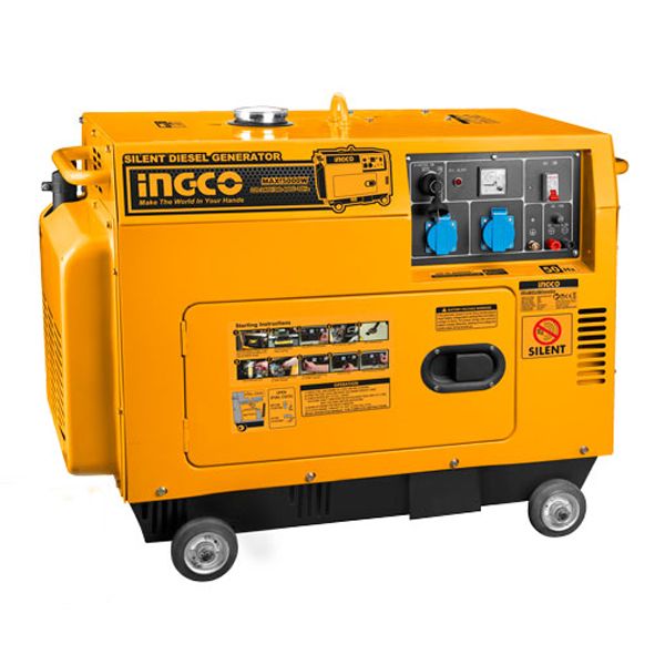 INGCO Silent Diesel Generator 5000W GSE50001, Single Phase - Yellow