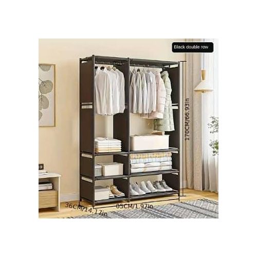 Garment Rack Floor Dustproof Hanging Clothes Hanger Shoe And Hat Integrated Closet Clothes Drying Rack Storage Shelf Home Space-Saving Wardrobe Organizer Coat Rack