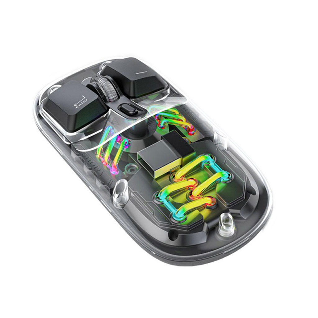 Porodo Transparent Dual-Mode Wireless Mouse RGB Light, Magnetic Cover, Adjustable DPI - Black