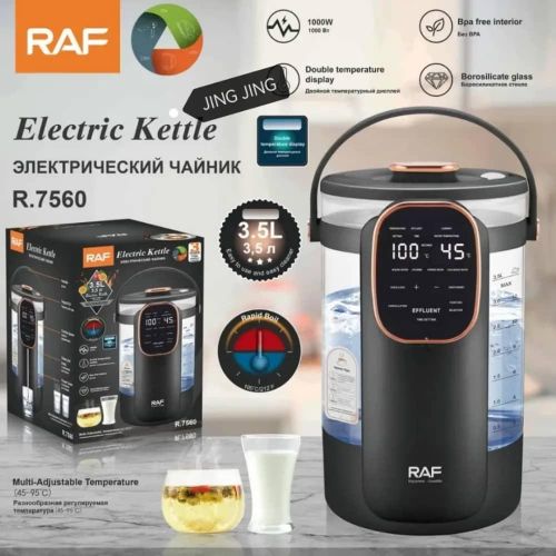 RAF 1000W 3.5L Borosillicate Window Glass Electric Kettle with Multi-Adjustable Double Intelligent Temperature Display Control Touch Screen Keep Warm Thermos Pot Electric Dispenser