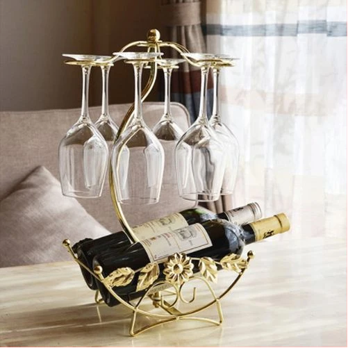 2 Bottle & 6 Wine glass rack ️Storage Organizer Holder, Gold