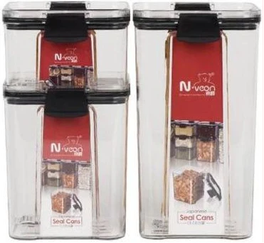 3 Piece Plastic Transparent Storage Box Tins Containers Organizer -Black