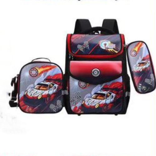 Cartoon Pattern Students Shoulder Backpack Set Of 3 Piece Kids School Bag Lunch Bag Pen Pouch Carrier Bag -Multicolor