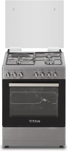 Titan Free Standing Cooker, 60x60cm, 3 Gas Burners + 1 Electric Plate, Gas Oven & Grill - TN-FC6310BS - Silver