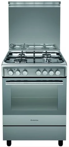 Ariston Gas Cooker A6TMH2AF (X) EX - SS,60 x 60 4 Gas, Electric Oven / Grill + Fan, Automatic Ignition & Auto Safety - Silver - Poland