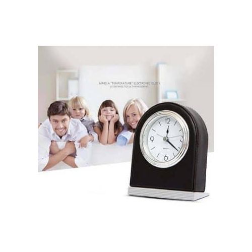 Leather Alarm Clock Mute Movement Hotel Table Clock Desktop Decoration Organizer Bell With Light Battery Powered Quartz For Bedroom Bedside Clock In Guest Rooms Living Room Decor