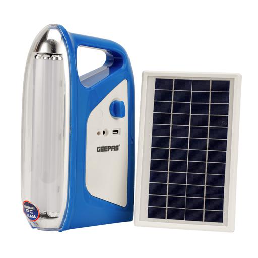 Geepas GSE5583 Rechargeable Solar LED Lantern with USB Mobile Charging Output - Mega Luminous Lantern