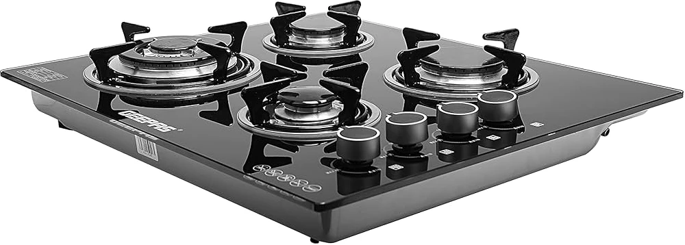 Geepas GK4410 4 Burners Gas Cooker with 2-in-1 Built-in Gas Hob, Tempered Glass, Auto Ignition - Black