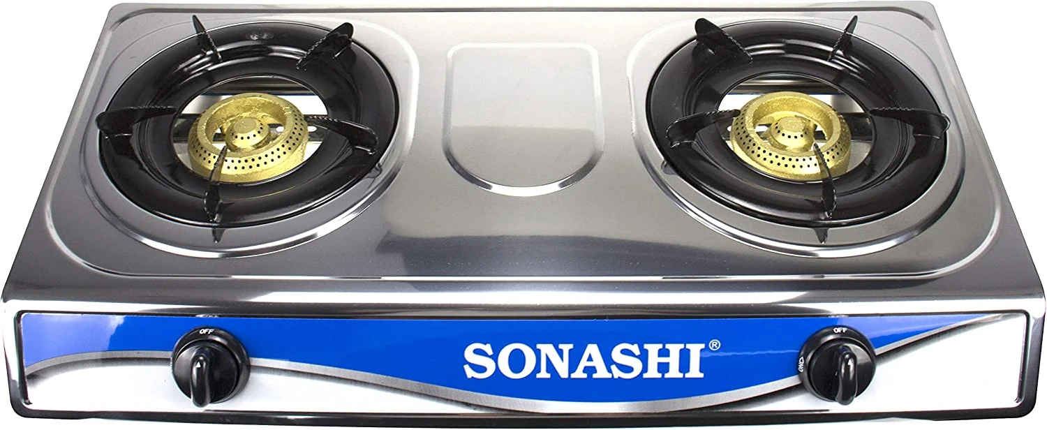 SONASHI SGB-208S Double Gas Stove with Electronic Ignition System – Stainless Steel Two Burner Gas Stove, Low Gas Consumption