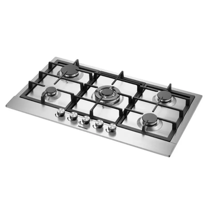 Hisense 90cm Built-In Gas Hob HGH951SS01, 5 Gas Burners, Auto Ignition, Flame Failure Device, Cast Iron Pan Supports – Silver (3YRs WRTY)