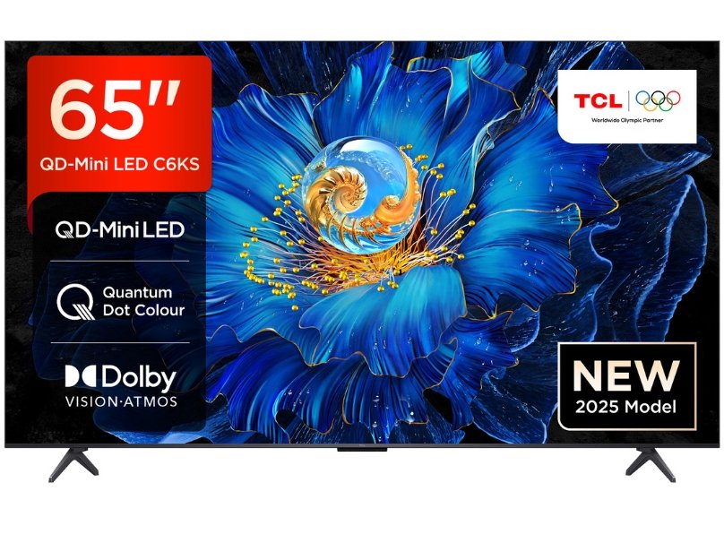 TCL 65 Inch QD-MiniLED QLED UHD 4K Smart Google TV, 65C6K (2025 Model),  Ultra Slim Design, High HDR, ONKYO 2.1 Hi-Fi System, AiPQ Processor, HDMI, USB, LAN, Optical, Satellite, CI Slot, Youtube, Netf