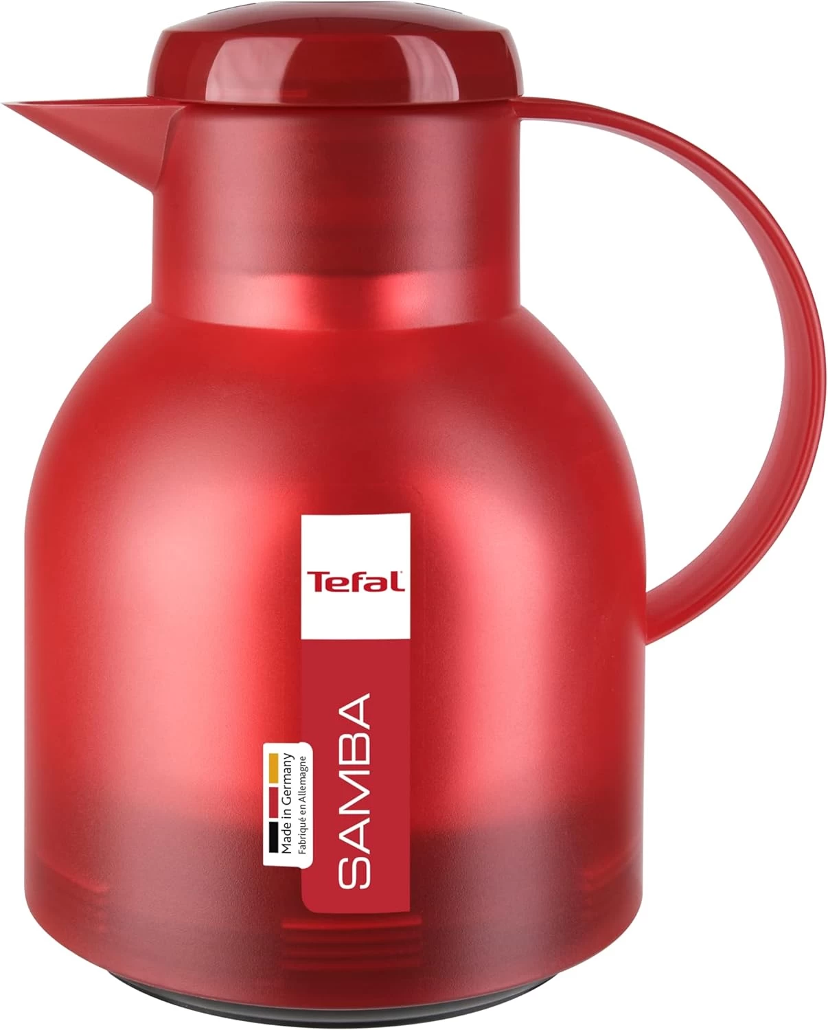 Tefal Samba Jug, Vacuum Flask, 1- Liter, Glass Liner K3031312 – Translucent Red