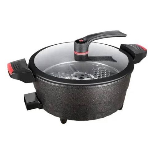 Hoffmans 110V 220V 8L Micro Pressure Cooker Instant Heatint Electric Cooking Pot Household Non-stick Maifan stone Hotpot Boiler Steamer- Black