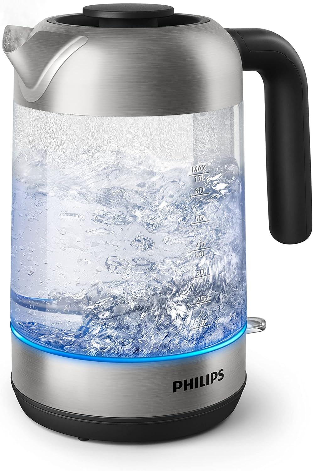 Philips Glass Kettle Series 5000-2200W, 1.7L, Blue Light Indicator, Removable lid, Metal/Transparent - HD9339/81