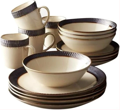 24 Piece Gold line Dinner Set, Cream