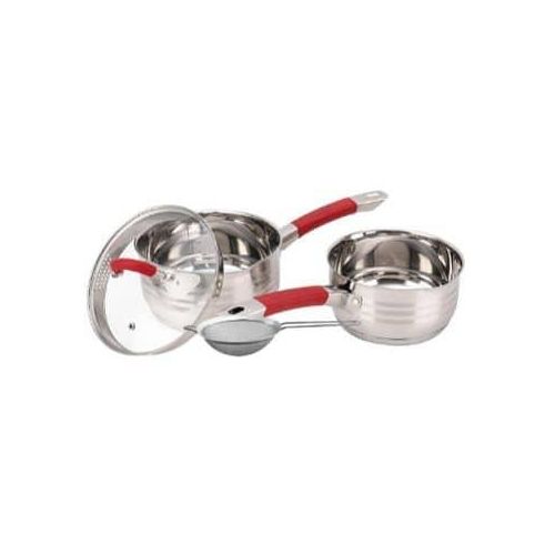4-Pc Stainless Steel Milk Pan And Sauce Pans Set, Multipurpose Cookware Set Glass Lid And Tea Strainer Sieve For All Stovetop And Induction Cooktops,