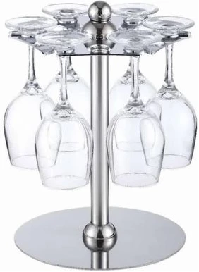 Countertop Rotating 6 Wine Glass Cup Holder Drying Rack Stand Storage -Silver