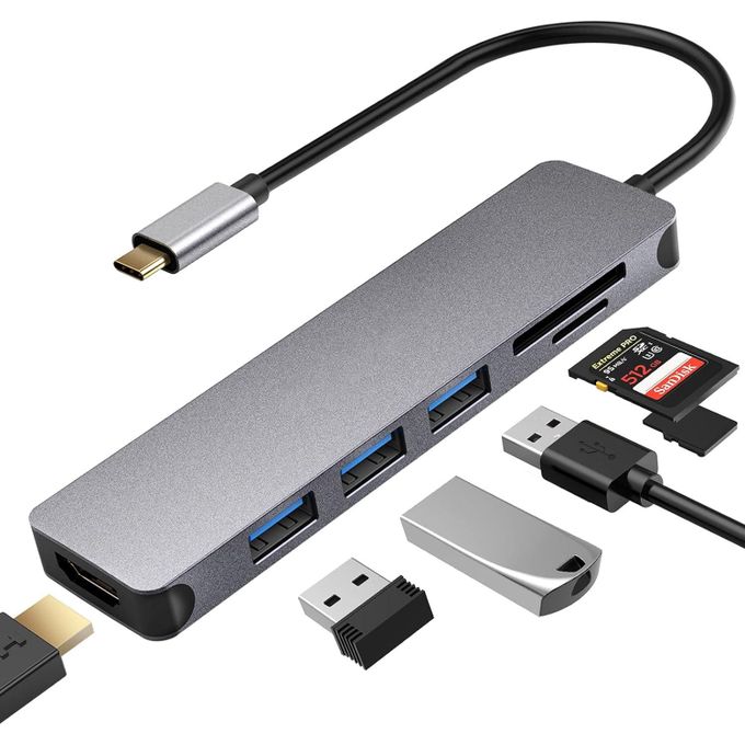 Haysenser USB C Hub Multiport Adapter - 7-in-1 Portable USB C Adapter with 4K HDMI Output, 3 USB 3.0 Ports, SD/Micro SD Card Reader for MacBook Pro, Chromebook, XPS & More Type C Devices, Space
