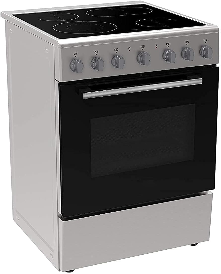 IQRA 60x60cm Freestanding Ceramic Cooker with 65L Multifunction Oven, 4 Zones Full Electric Cooking Range Mechanical Timer, Convection Fan, Rotisserie, Sleek Design, Stainless Steel IQ-FC7000-CER