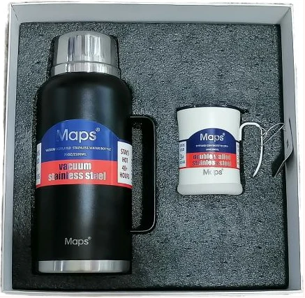 Maps 2100ml Vacuum Flask Desk Cup Outdoor Thermos Portable Bottle Gift Set- Blue