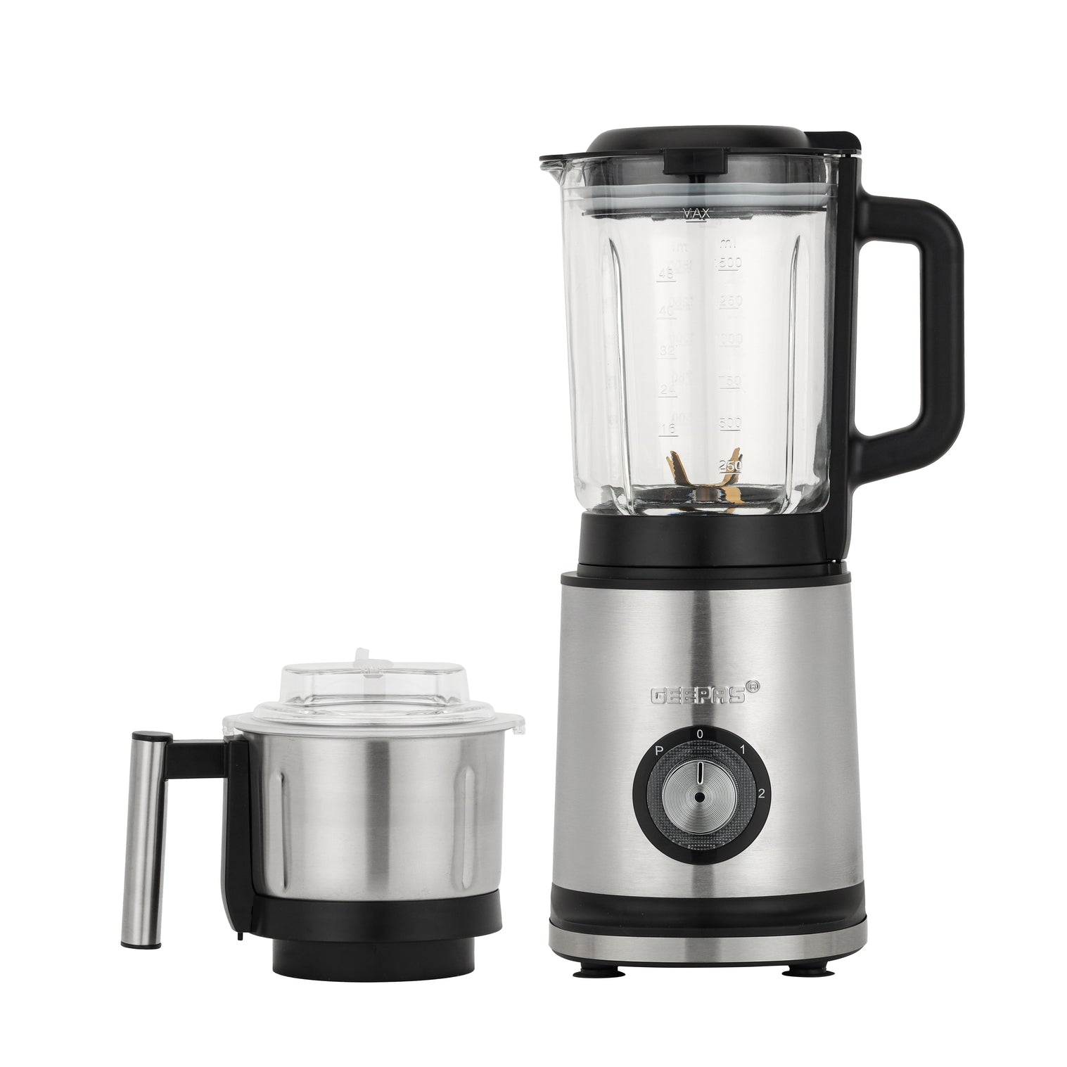 Geepas 2-in-1 Professional Blender- GSB44050/ 1200W/ 2.2 Liter Transparent Jar & Stainless Steel Grinder Attachment/2 Speed Settings/ LED Light Indicator/2 Years Warranty