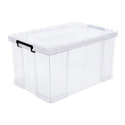 Plastic Stackable Organizer Storage Box, 96-Liters Transparent, with Lid, White