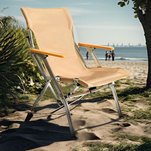 Foldable Camping Chair Folding Beach Lawn Portable Chairs Outdoor Chair with Wood Armrest,Ultralight Aluminum Alloy And Storage Bag, Casual Beach Chair Reclining for Hiking Fishing