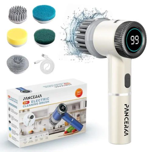 Electric Cleaning Brush, Rotating Cleaning Brush, Electric Waterproof Multifunctional Power Spin Scrubber with 5 Brush Heads, 3 Speeds for Bathroom, Household, Car, Pool