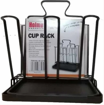 Square 6 Glasses, Cups Holder Stand Storage Organizer Draining Rack-Brown