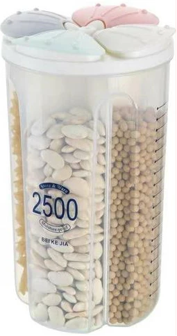 4 Section Cereal Food Dispenser Storage Jar Box Container Bin, Colourless
