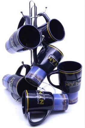 6 Pieces of Long Cups Mugs With Black Wordings - Blue,Black
