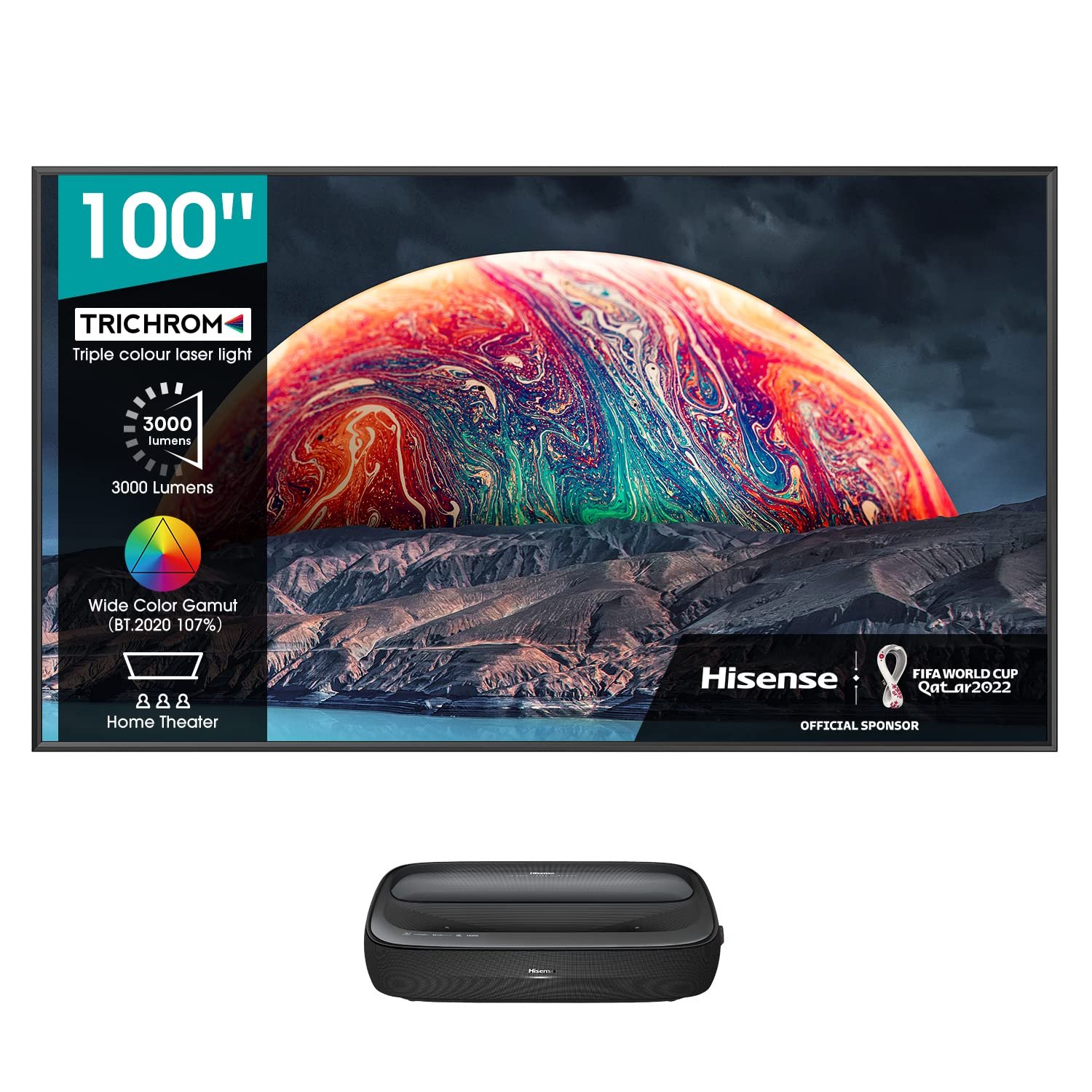 Hisense 100 - Inch Laser TV HE100L5 – 4K Smart TV, X-Fusion™ Laser Light Source, Tuner Built- in, Dolby ATMOS Audio, Powered by VIDAA OS - Black