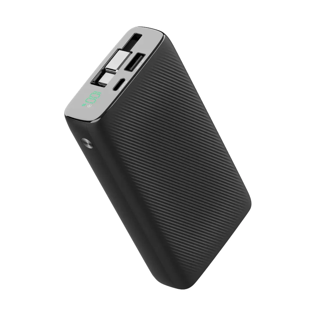 Powerology 20000mAh Power Bank PD35W with 70cm Retractable Cable / Simultaneous Charging / Fast Charging / LED Display / USB-C Output & Input / 3-Device Charging / 0%-60% in 30 Minutes / Patented Desi