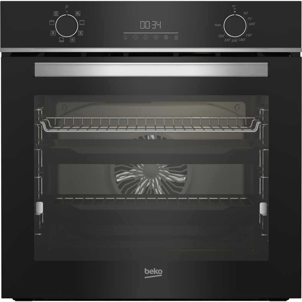 Beko 60cm Built-in Electric Oven, 72L, 8 Cooking Functions, Fan Assisted, 3D Hot Air, Steam Cleaning, BBIM14300BCCH - Black