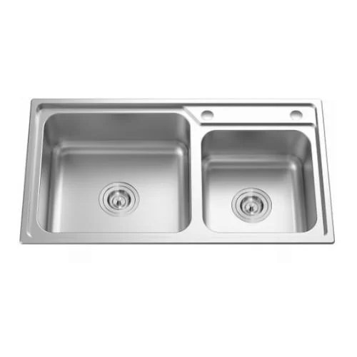 Newmatic 82cm Double D82 Ultra Deep Bowl Topmount Kitchen Sink, 18 Gauge 304 Stainless Steel, Colander, Soap Dispenser, Bamboo Board & Wired Basket