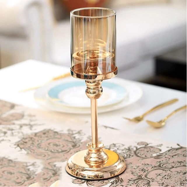 Nordic Wedding Gold Candlestick Ornaments Light Luxury Romantic Gold Candle Holders Retro Table Fragrance Alloy Candle Holder