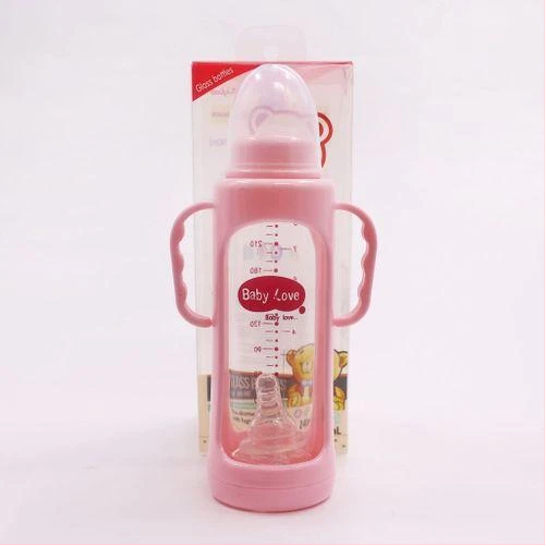 280ml Milk Glass Baby feeding Bottle - Pink
