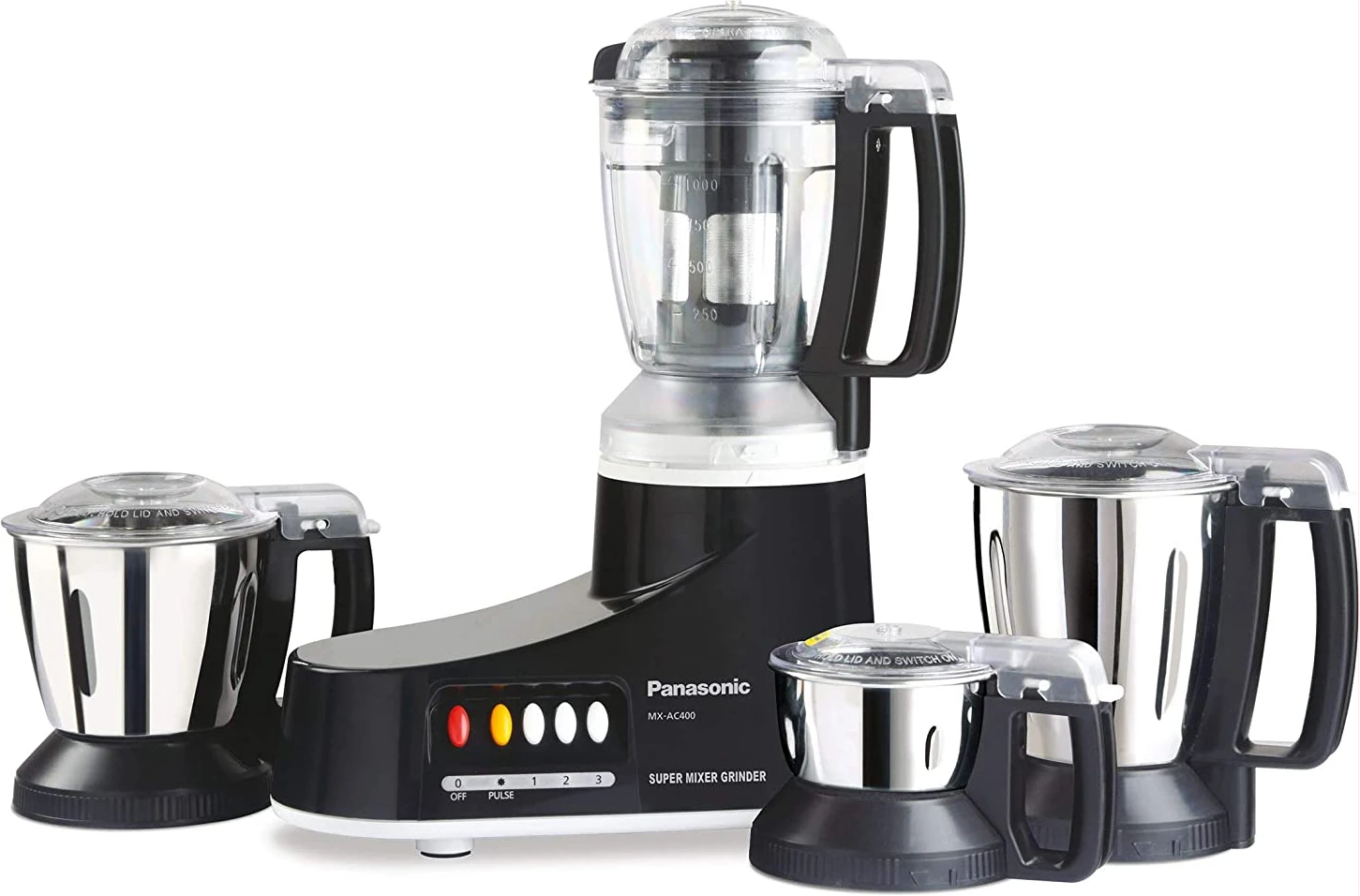 Panasonic MX-AC400 550-Watt Super Mixer Grinder with 4 Jars (Black)