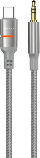 Porodo AUX to USB-C LED Light Cable, 1.2m Length, Braided Cable, Tangle-Free Design, Plug & Play, Universal Compatibility - Grey