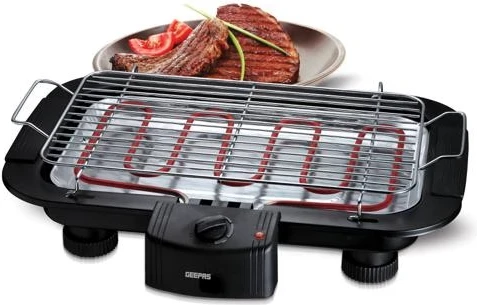 Geepas GBG877 Electric Barbecue Grill 2000W - Table Grill, Auto-Thermostat Control with Overheat Protection - Space Saving, Detachable Heating Element - 2 Years Warranty
