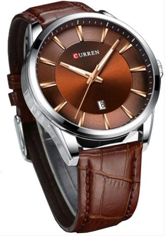 Curren Men's Formal Analog And Dated Water Resistant Watch - Brown Silver