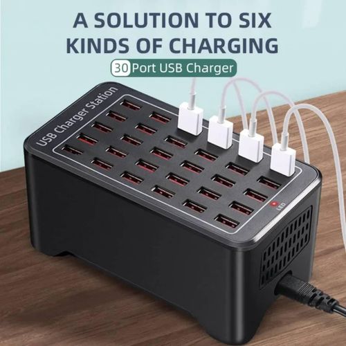 30 Port 150 Watt USB Charging Station, Desktop USB Rapid Charger, Multiple USB Desktop Charging Dock, Built in Silent Cooling Fan, for Home, Hotels, Shops, School, Travel for Multiple Devices Portable