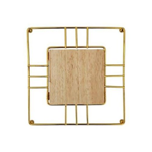 2 Pieces Of Squre Place Mat Metal Wired Placemat Drink Coaster Dining Table Mats Dinning Table Centerpiece Thermal Holder, Cup Holder Non-Slip And Resistant Heat Pads With Bamboo Wood Seat Base