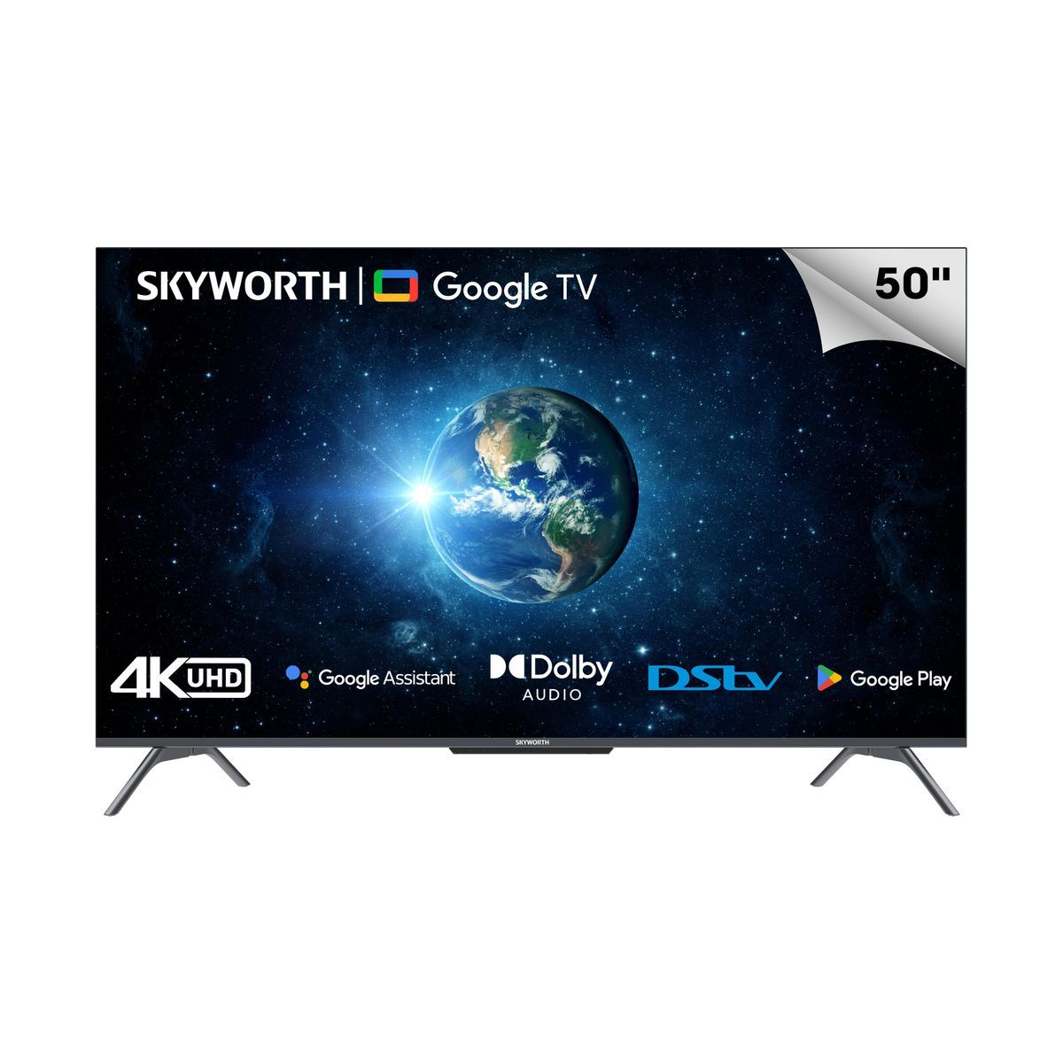 Skyworth 50 Inch TV, Smart Google TV; UHD 4K Android Smart, AI TV, Voice Control, Chromecast Built-in, Netflix, Youtube, Prime Video, Bluetooth, WiFi, LAN, Inbuilt Free To Air Decoder - Black