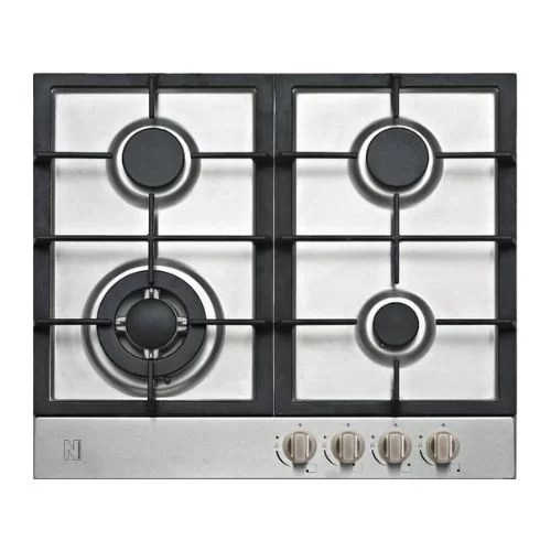 Newmatic 60cm Built-in Gas Hob PM640STX-N, Auto Ignition, Flame Failure Device, Cast Iron Pan Supports, Zinc Alloy Knobs - Stainless Steel