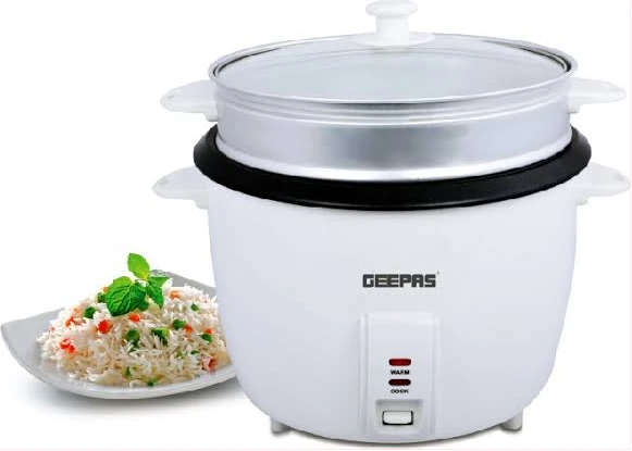 Geepas Electric Rice Cooker w/ Steamer, Glass Lid, 2.8L, 900W