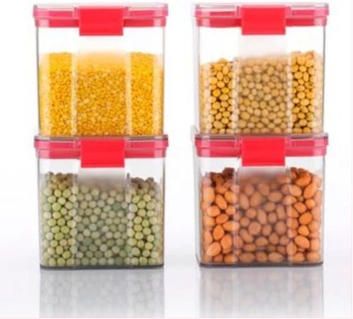 700ml 4-Piece Plastic Transparent Plain Storage Box Tins Containers -Red