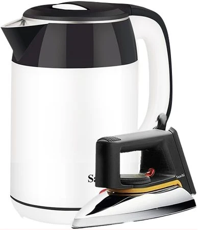 Saachi Bundle Of Flat Iron- Silver & 1.8L Electric Kettle - White & Black