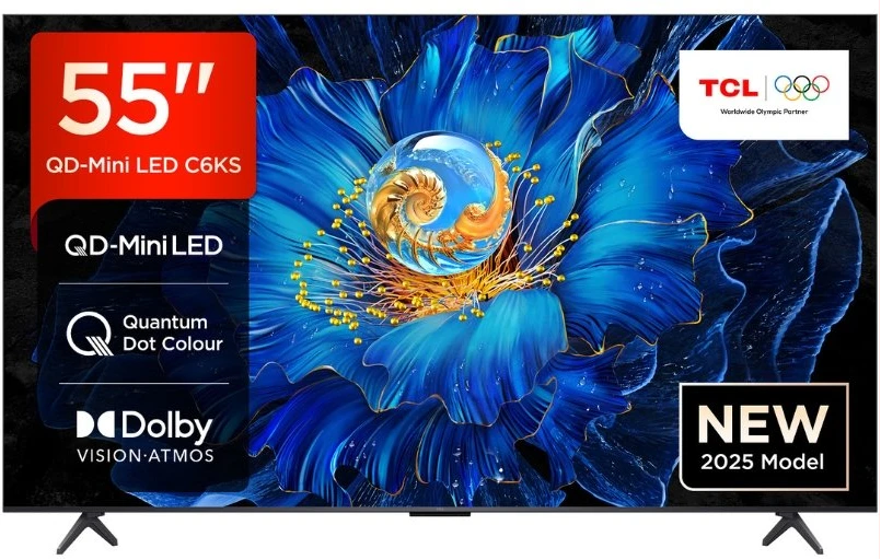 TCL 55 Inch QD-MiniLED QLED UHD 4K Smart Google TV, 55C6K (2025 Model),  Ultra Slim Design, High HDR, ONKYO 2.1 Hi-Fi System, AiPQ Processor, HDMI, USB, LAN, Optical, Satellite, CI Slot, Youtube, Netf